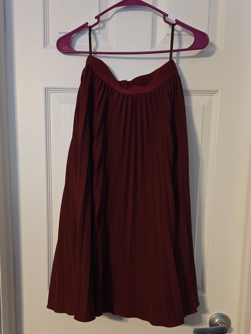 Grace Karin Wine Red Pleated A-Line Skirt